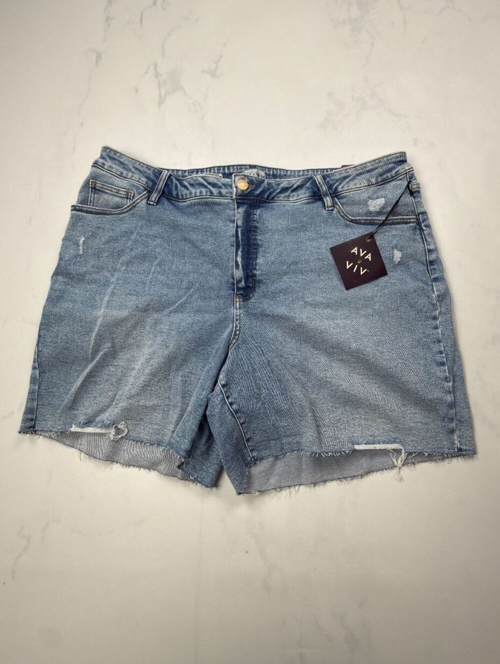 Ava & Viv Denim Shorts Light Blue Distressed Relaxed Fit - Womens 24 NWT